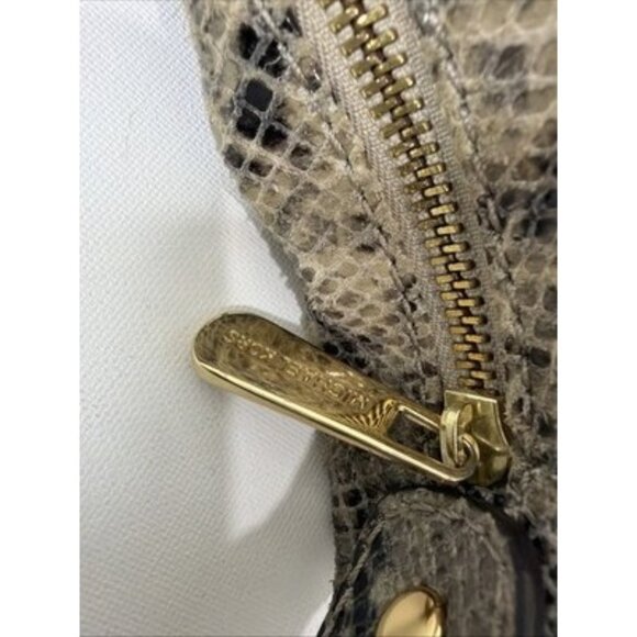 Michael Kors Python Embossed Leather Hobo Shoulder Bag Gold Hardware + Wallet - Picture 9 of 16